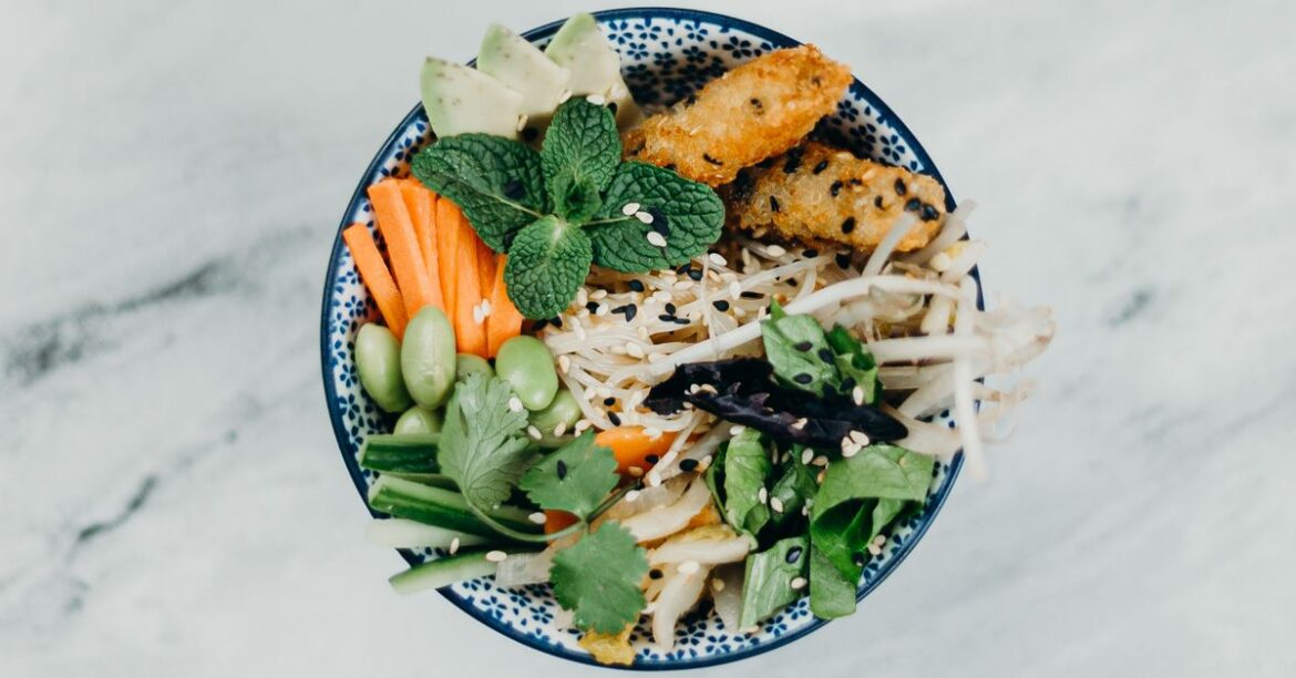 Fibermaxxing high fiber healthy meal bowl with vegetables